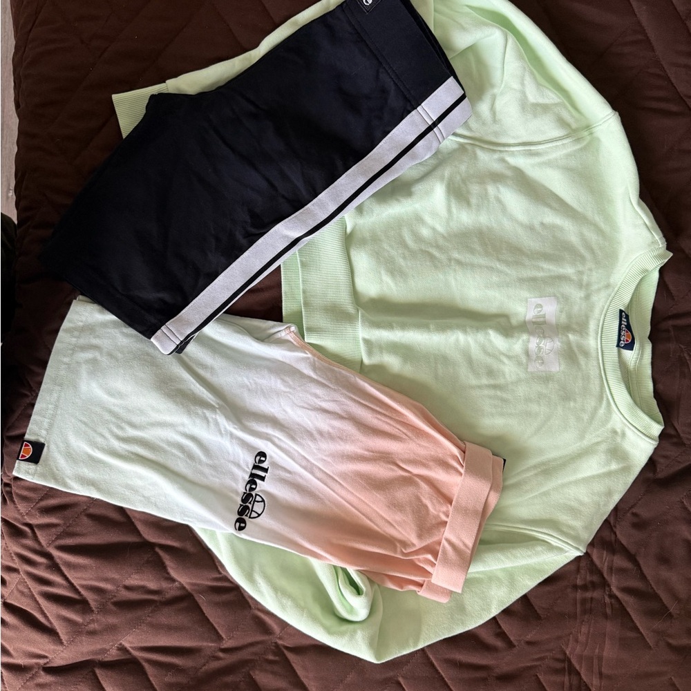 Ellesse Pastel Green Sweatshirt with Black and Orange Gradient Shorts